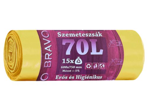 Bravo szemeteszsák sárga 70L 60x75cm - Erős, higiénikus - 15db