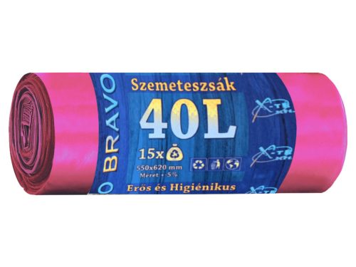 Bravo szemeteszsák piros 40L 55x62cm - Erős, higiénikus - 15db