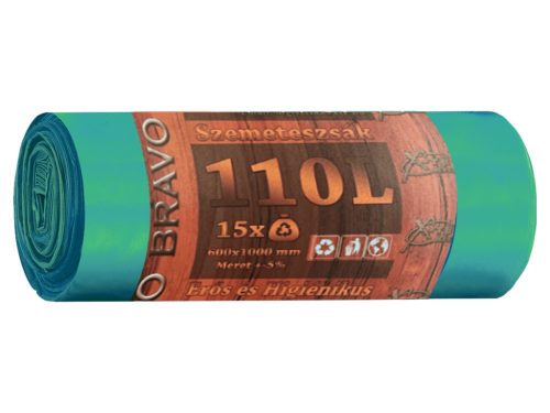 Bravo szemeteszsák zöld 110L 60x100cm - Erős, higiénikus - 15db