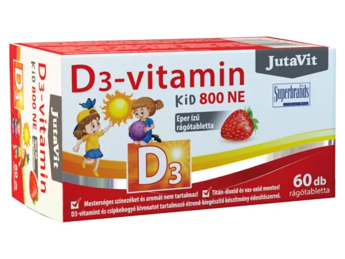 JutaVit D3-vitamin KID 800 NE rágótabletta 60db - Eper
