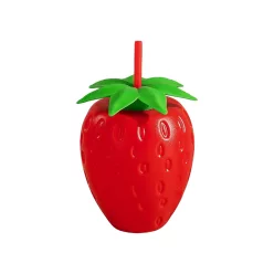 Műanyag szívószálas fedeles bögre 800ml - Eper