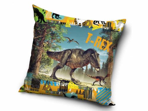 Dinoszaurusz párna, díszpárna 40x40 cm - T-Rex - Sárga, mintás