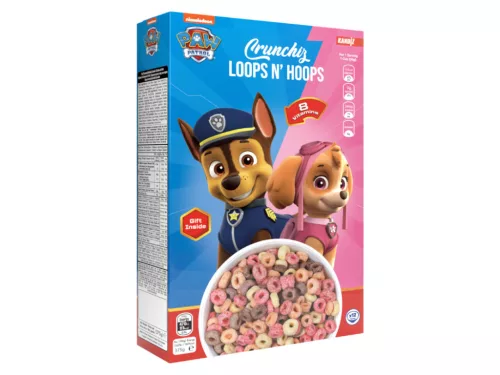 Reggeliző gabona válogatás meglepetéssel Loops N’ Hoops 375g - Mancs Őrjárat