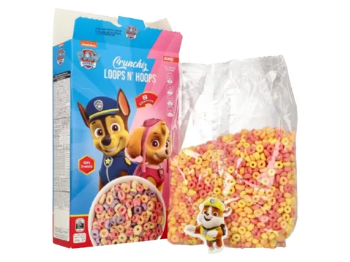 Reggeliző gabona válogatás meglepetéssel Loops N’ Hoops 375g - Mancs Őrjárat