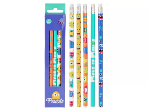 HB grafit ceruza radírral 5db - Mintás