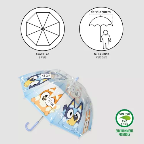 Bluey Puddle gyerek átlátszó esernyő Ø71 cm