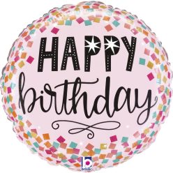 Happy Birthday Pink Confetti mini fólia lufi 19 cm (WP)