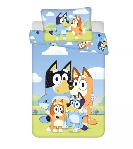 Bluey Happy Family gyerek, ovis ágyneműhuzat 100×135cm, 40×60 cm