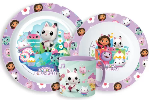 Gabi babaháza Kitty Magic étkészlet, micro műanyag szett bögrével 265 ml