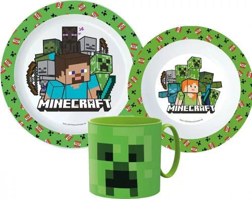 Minecraft Pixelcraft étkészlet, micro műanyag szett bögrével 265 ml