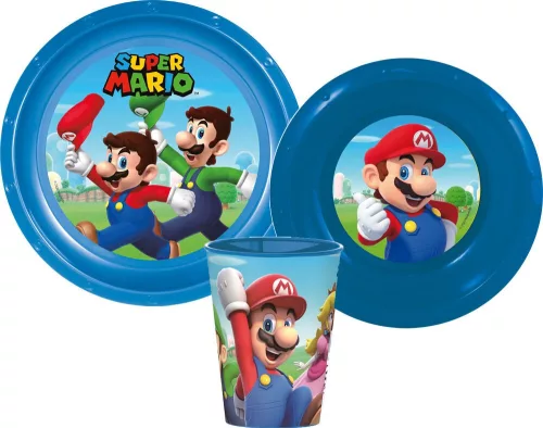Super Mario Mushroom Kingdom étkészlet, műanyag szett
