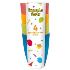 Színes Party műanyag pohár 4 db-os szett 250 ml