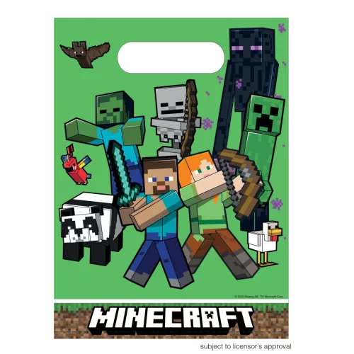 Minecraft Green műanyag ajándéktasak, ajándékzacskó 6 db-os