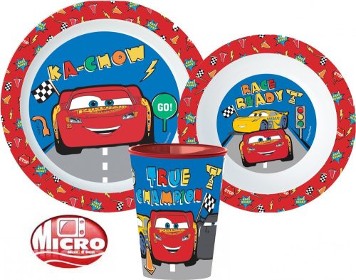 Disney Verdák Lets Race étkészlet, micro műanyag szett, pohárral 260 ml