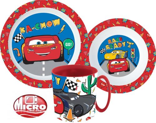 Disney Verdák Lets Race étkészlet, micro műanyag szett bögrével 350 ml
