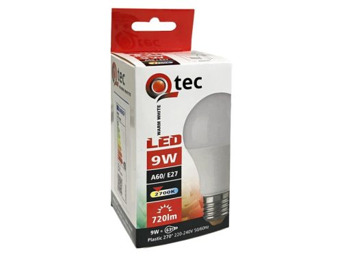 Q-TEC LED izzó gömb 9W-A60-E27-2700K - MELEG fehér   720lm