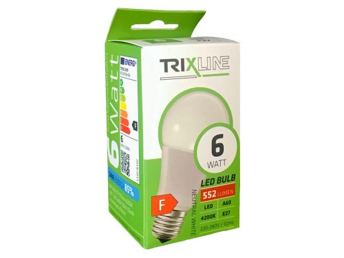 Trixline LED izzó gömb 6W-A60-E27-4200K-552lm - SEMLEGES fehér
