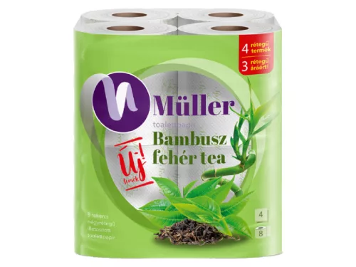 Müller wc-papír 8 tekercs 100 lap 4 réteg - Bambusz és Fehér tea
