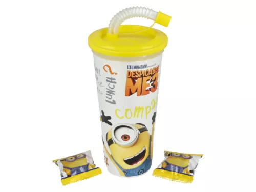 Szívószálas Pohár 10g Csokis Keksszel 430ml - Minyonok