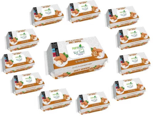Pufy Fresh nedves törlőkendő 120db Fedeles - Mandulatej(12csomag)