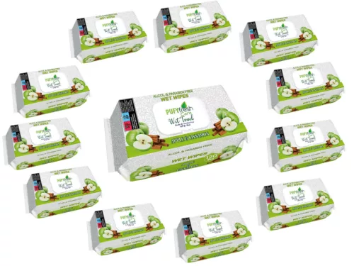 Pufy Fresh nedves törlőkendő 120db Fedeles - Alma és Fahéj(12csomag)