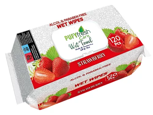 Pufy Fresh nedves törlőkendő 120db Fedeles - Eper