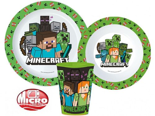 Minecraft Creeper étkészlet, micro műanyag szett, pohárral 260 ml