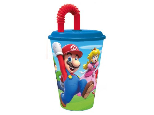 Super Mario Mushroom Kingdom szívószálas pohár, műanyag 430 ml