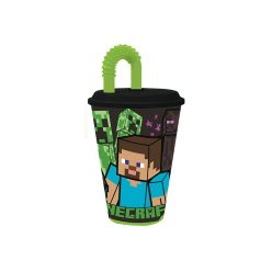 Minecraft Creeper szívószálas pohár, műanyag 430 ml
