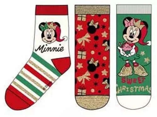Mickey és Minnie karácsonyi gyerek zokni 3 pár/csomag - Fehér csíkos, Piros mintás, Zöld - 31-34